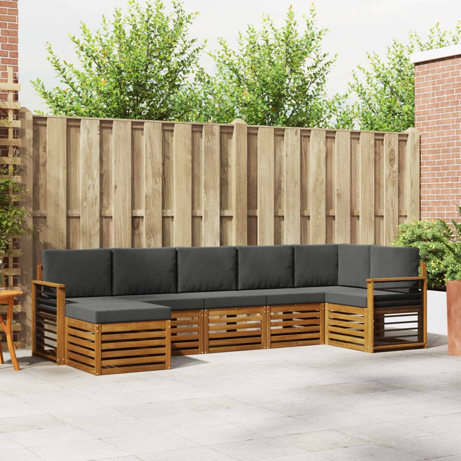 vidaXL Hoekbank Set 7 pcs Natuurlijk en Antraciet Massief Acaciahout afbeelding 1