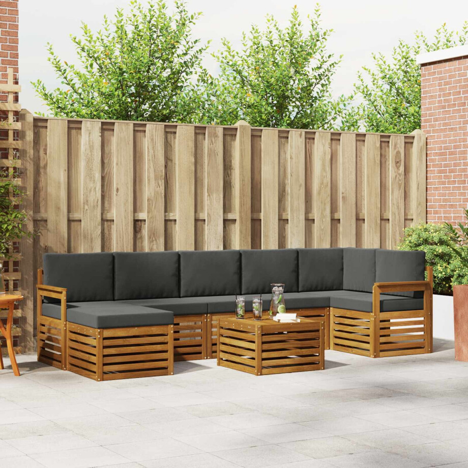 vidaXL Hoekbank Set 8 pcs Natuurlijk en Antraciet Massief Acaciahout afbeelding 1
