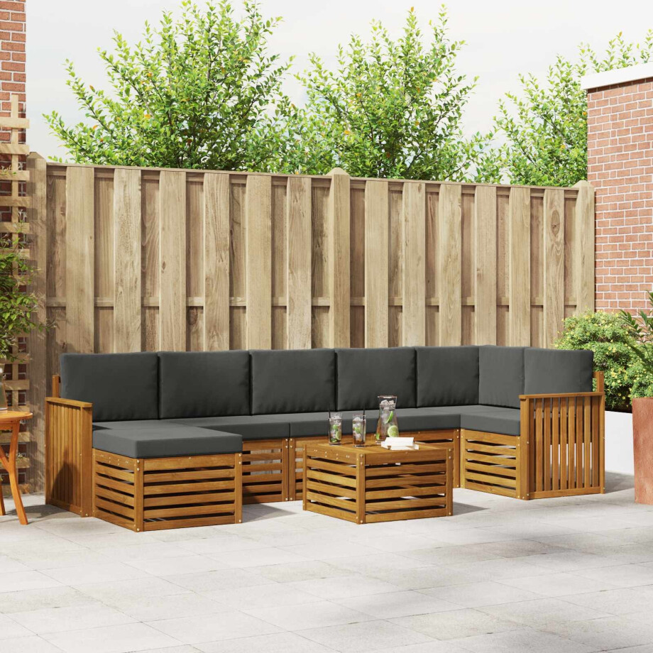 vidaXL Hoekbank Set 8 pcs Natuurlijk en Antraciet Massief Acaciahout afbeelding 1