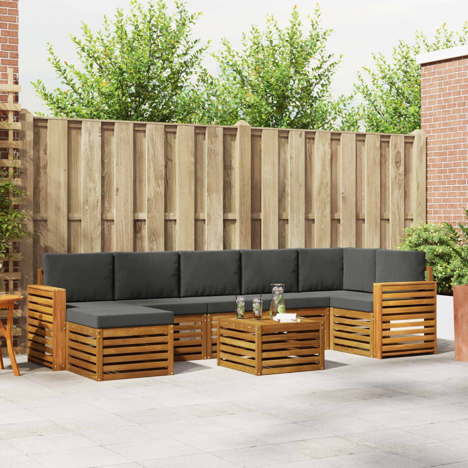 vidaXL Hoekbank Set 8 pcs Natuurlijk en Antraciet Massief Acaciahout afbeelding 1