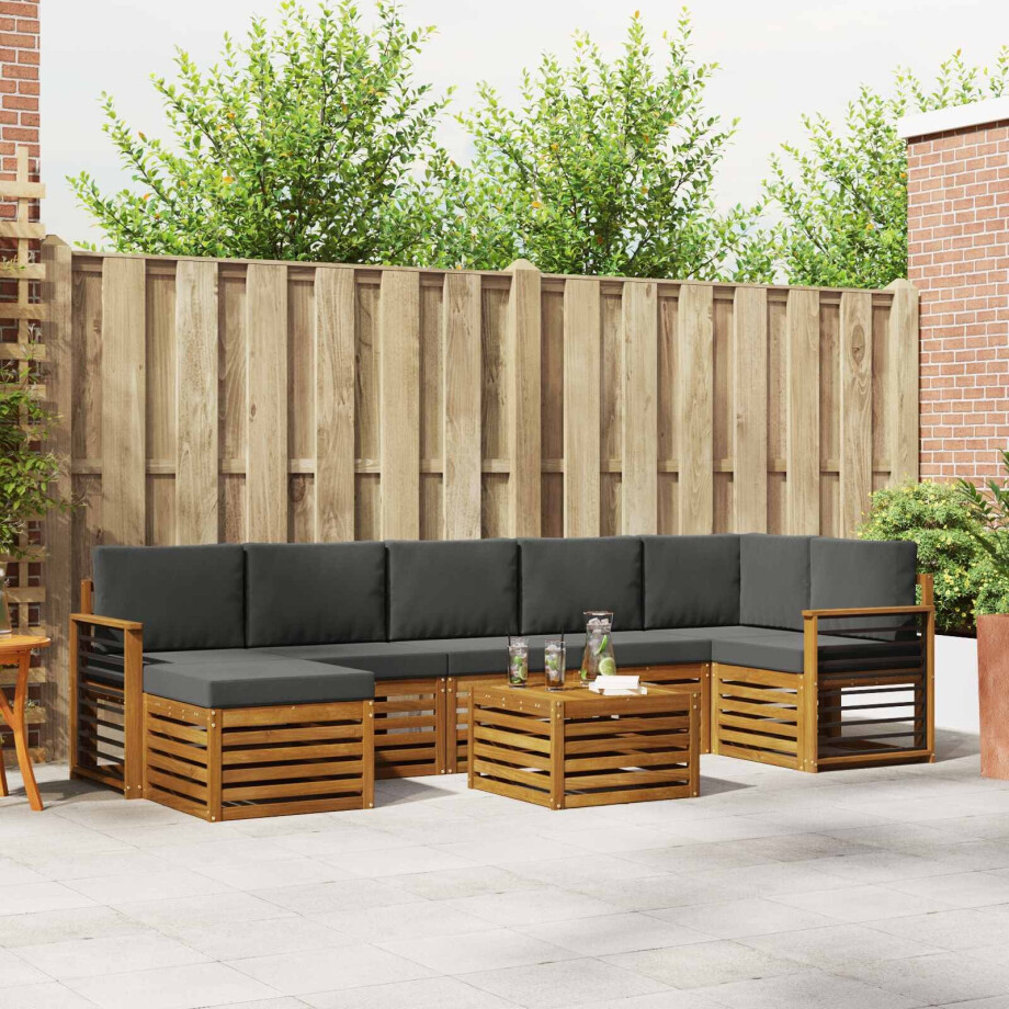 vidaXL Hoekbank Set 8 pcs Natuurlijk en Antraciet Massief Acaciahout afbeelding 1