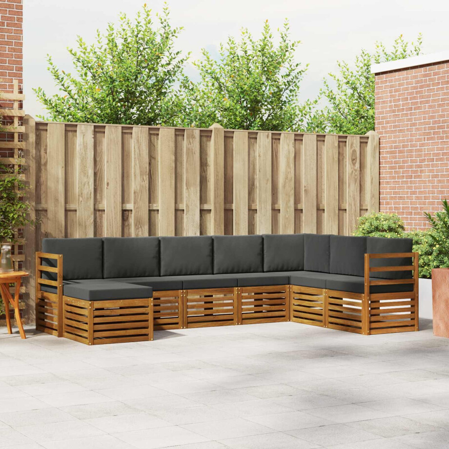 vidaXL Hoekbank Set 8 pcs Natuurlijk en Antraciet Massief Acaciahout afbeelding 1