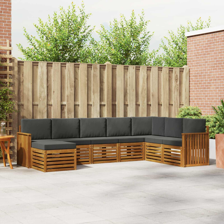 vidaXL Hoekbank Set 8 pcs Natuurlijk en Antraciet Massief Acaciahout afbeelding 1