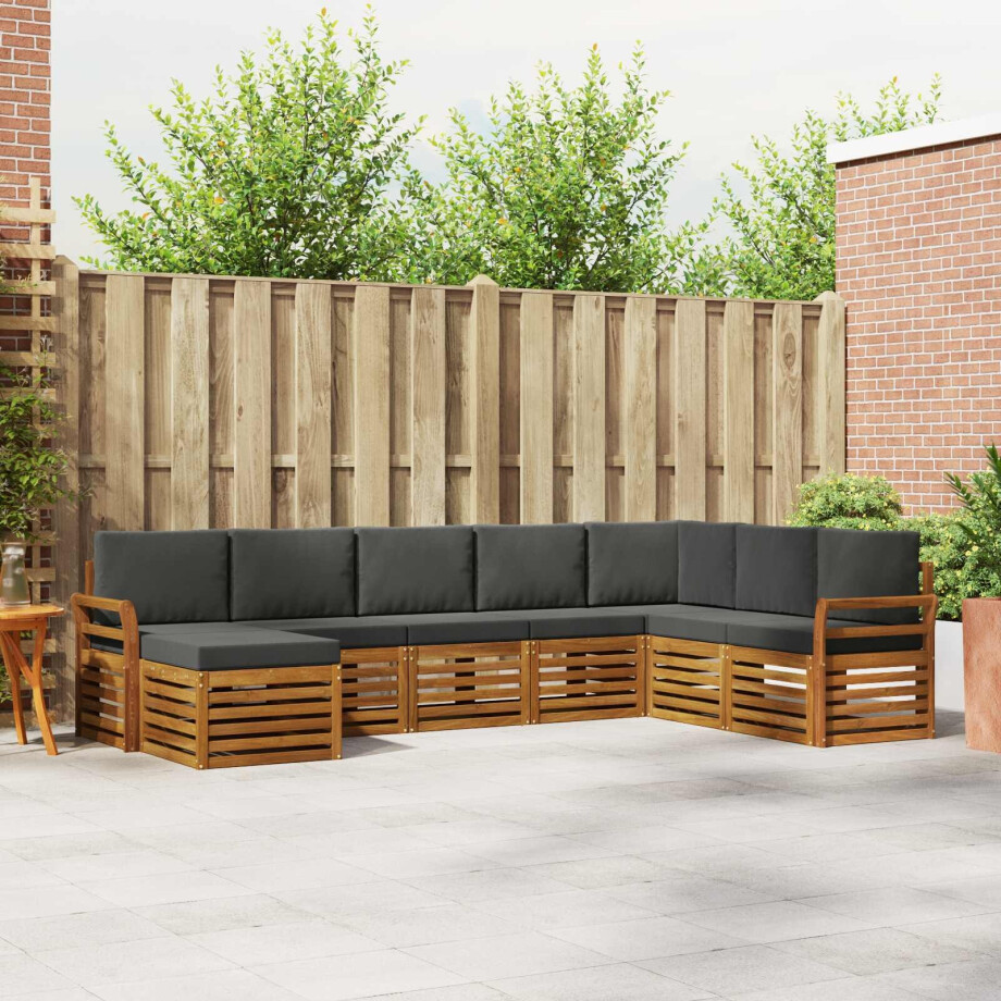 vidaXL Hoekbank Set 8 pcs Natuurlijk en Antraciet Massief Acaciahout afbeelding 1