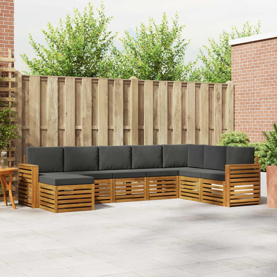 vidaXL Hoekbank Set 8 pcs Natuurlijk en Antraciet Massief Acaciahout afbeelding 1