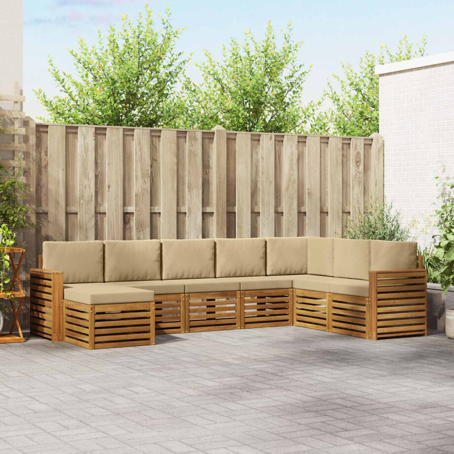 vidaXL Hoekbank Set 8 pcs Natuurlijk en Beige Massief Acaciahout vidaXL Hoekbank Set 8 pcs Natuurlijk en Beige Massief Acaciahout afbeelding 1