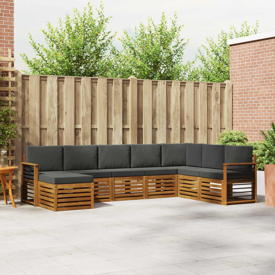vidaXL Hoekbank Set 8 pcs Natuurlijk en Antraciet Massief Acaciahout afbeelding 1