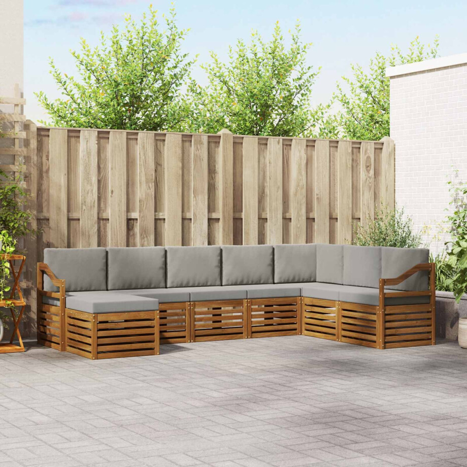 vidaXL Hoekbank Set 8 pcs Natuurlijk en Lichtgrijs Massief Acaciahout afbeelding 1