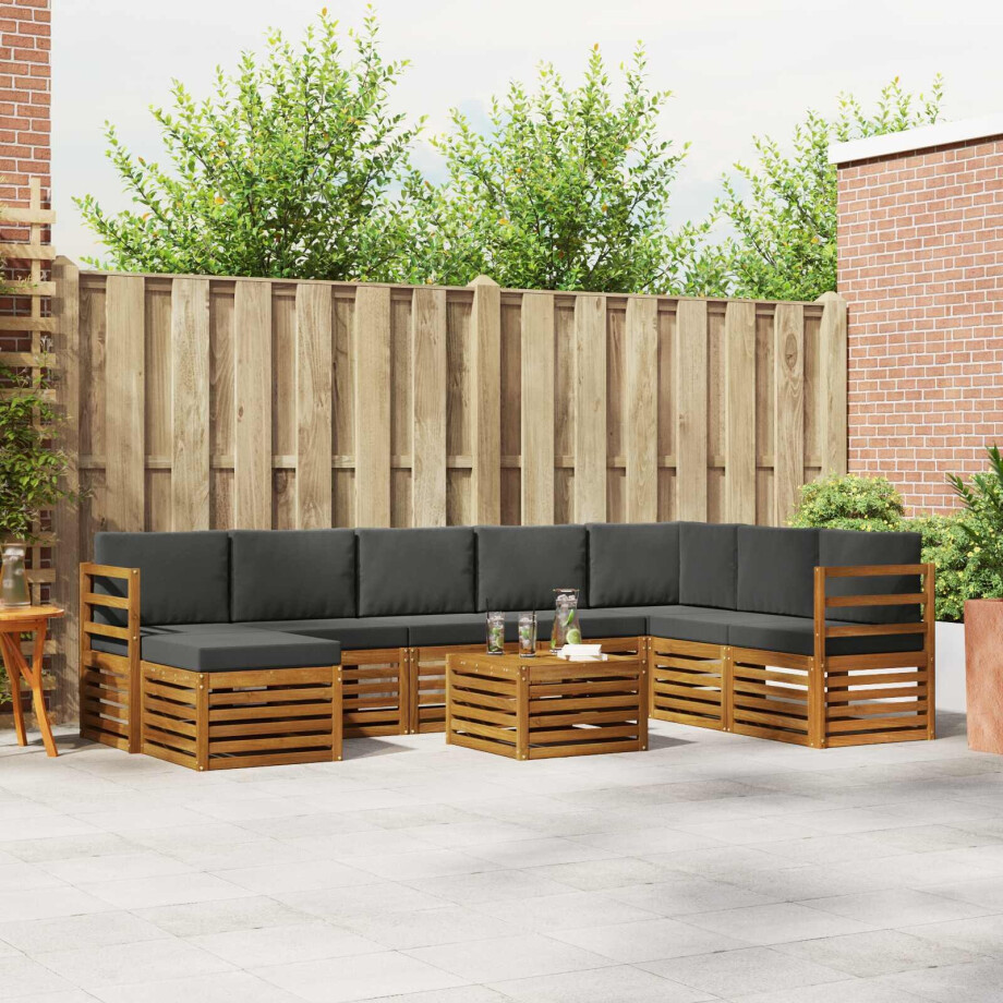 vidaXL Hoekbank Set 9 pcs Natuurlijk en Antraciet Massief Acaciahout afbeelding 1