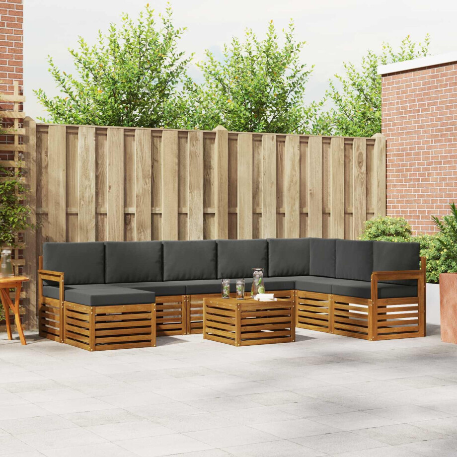 vidaXL Hoekbank Set 9 pcs Natuurlijk en Antraciet Massief Acaciahout afbeelding 1