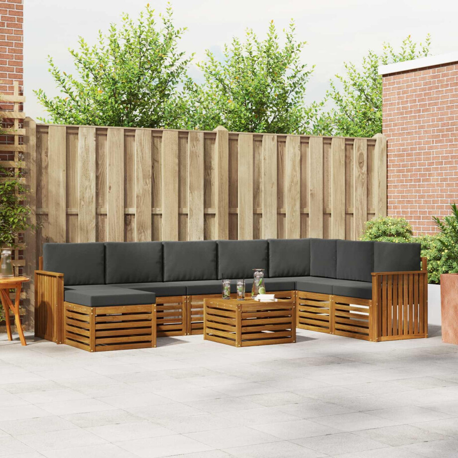 vidaXL Hoekbank Set 9 pcs Natuurlijk en Antraciet Massief Acaciahout afbeelding 1