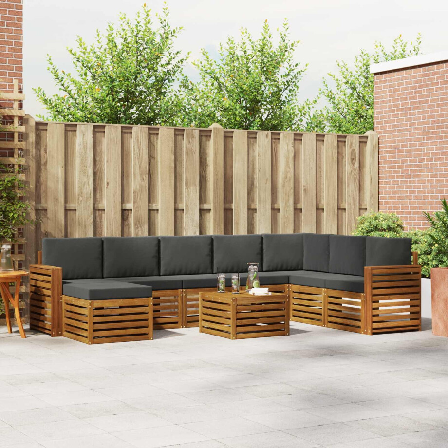 vidaXL Hoekbank Set 9 pcs Natuurlijk en Antraciet Massief Acaciahout afbeelding 1