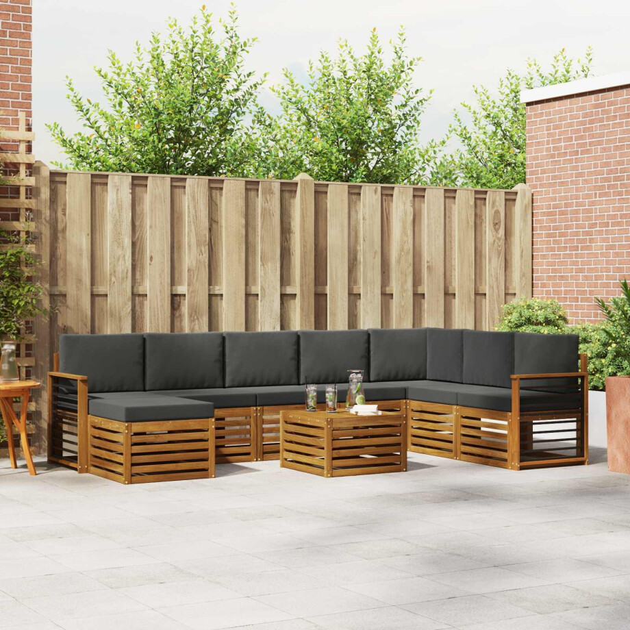vidaXL Hoekbank Set 9 pcs Natuurlijk en Antraciet Massief Acaciahout afbeelding 1