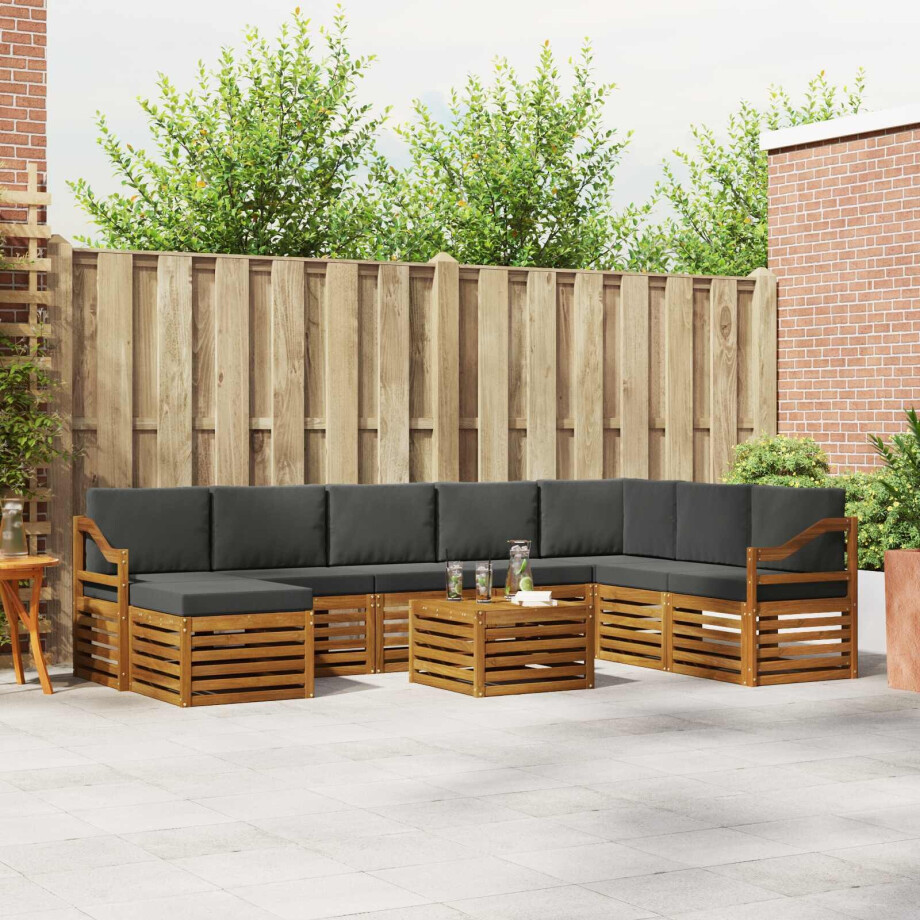 vidaXL Hoekbank Set 9 pcs Natuurlijk en Antraciet Massief Acaciahout afbeelding 1