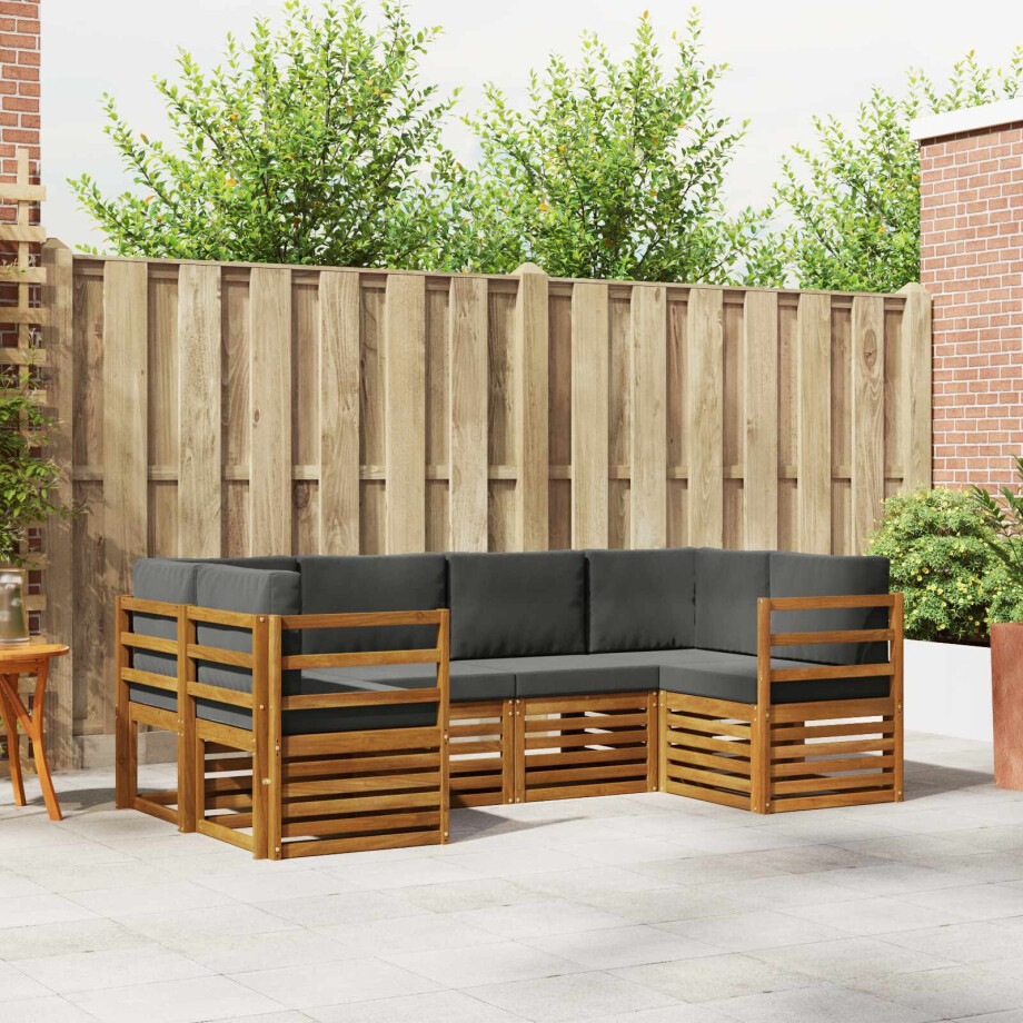 vidaXL Hoekbank Set 6 pcs Natuurlijk en Antraciet Massief Acaciahout afbeelding 1
