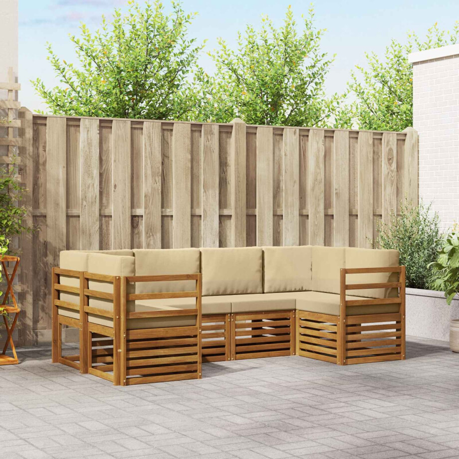 vidaXL Hoekbank Set met kussen 6 pcs Naturel Massief Acaciahout afbeelding 1