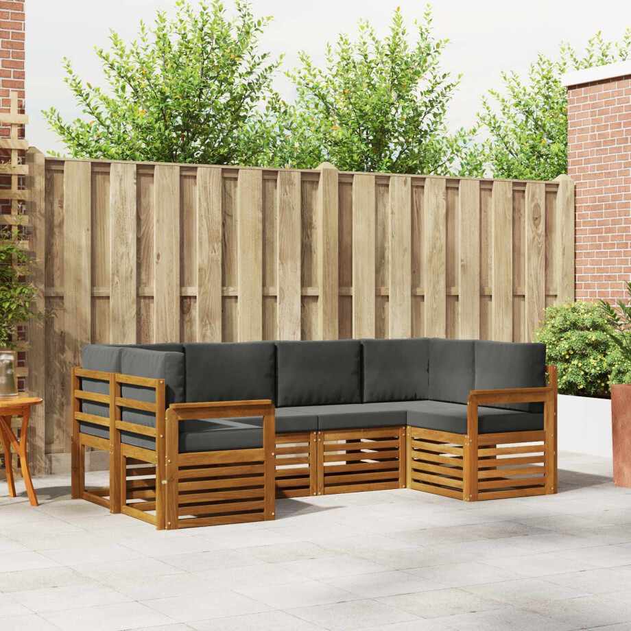 vidaXL Hoekbank Set 6 pcs Natuurlijk en Antraciet Massief Acaciahout afbeelding 1