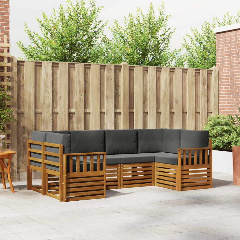 vidaXL Hoekbank Set 6 pcs Natuurlijk en Antraciet Massief Acaciahout afbeelding 1