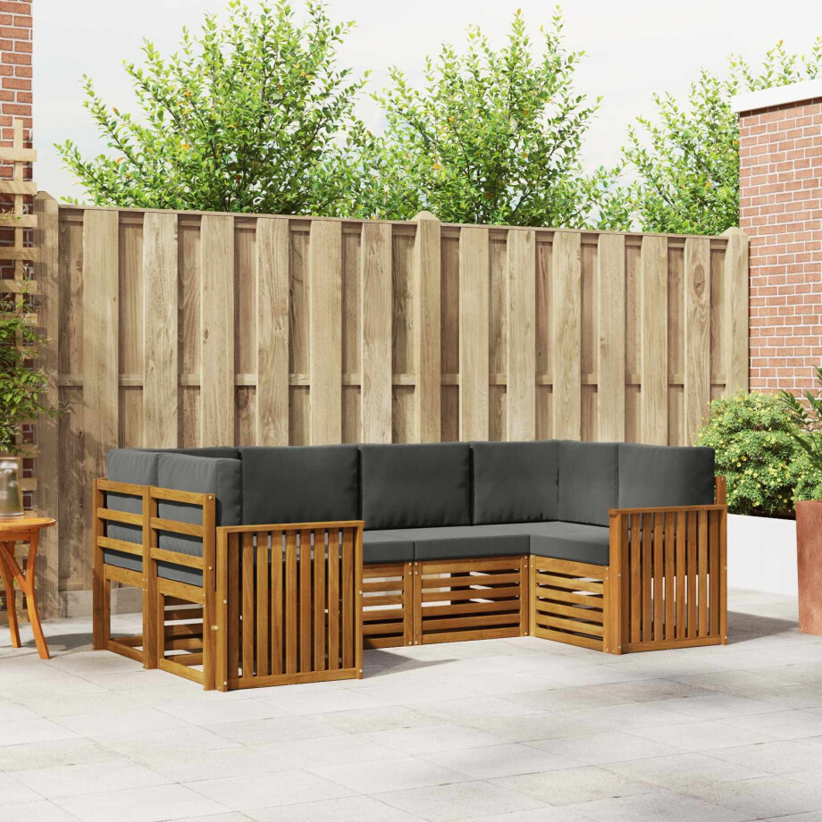 vidaXL Hoekbank Set 6 pcs Natuurlijk en Antraciet Massief Acaciahout afbeelding 1