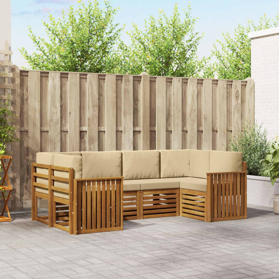 vidaXL Hoekbank Set met kussen 6 pcs Naturel Massief Acaciahout afbeelding 1