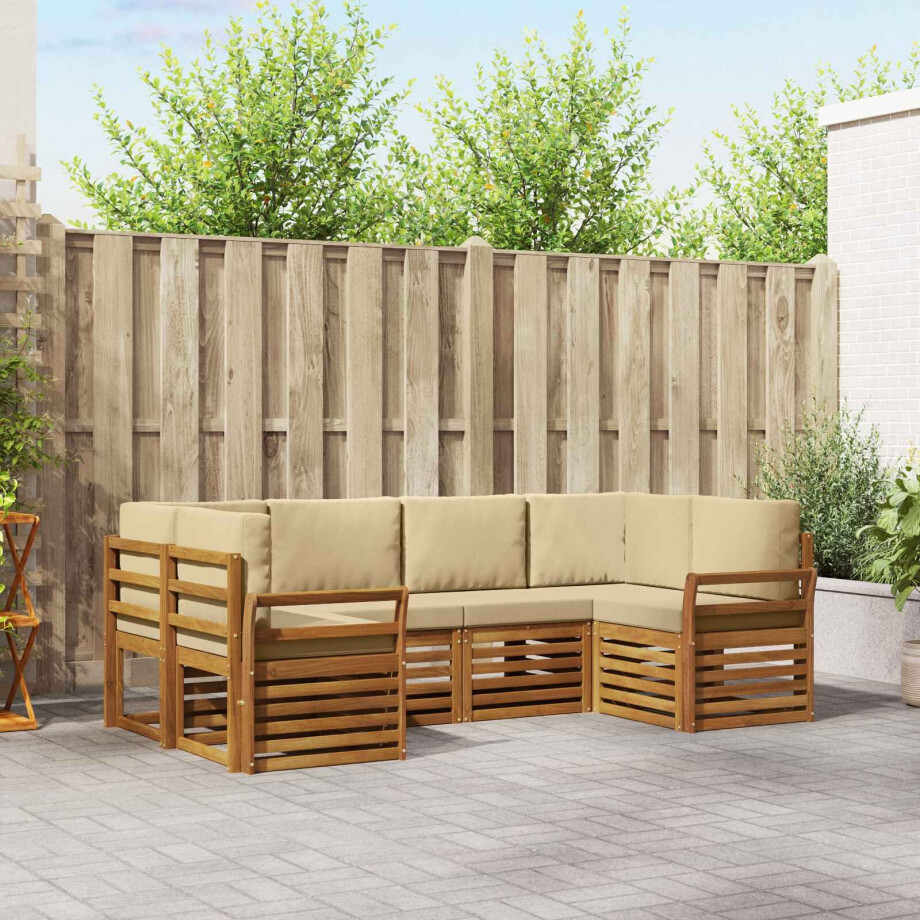 vidaXL Hoekbank Set met kussen 6 pcs Naturel Massief Acaciahout afbeelding 1