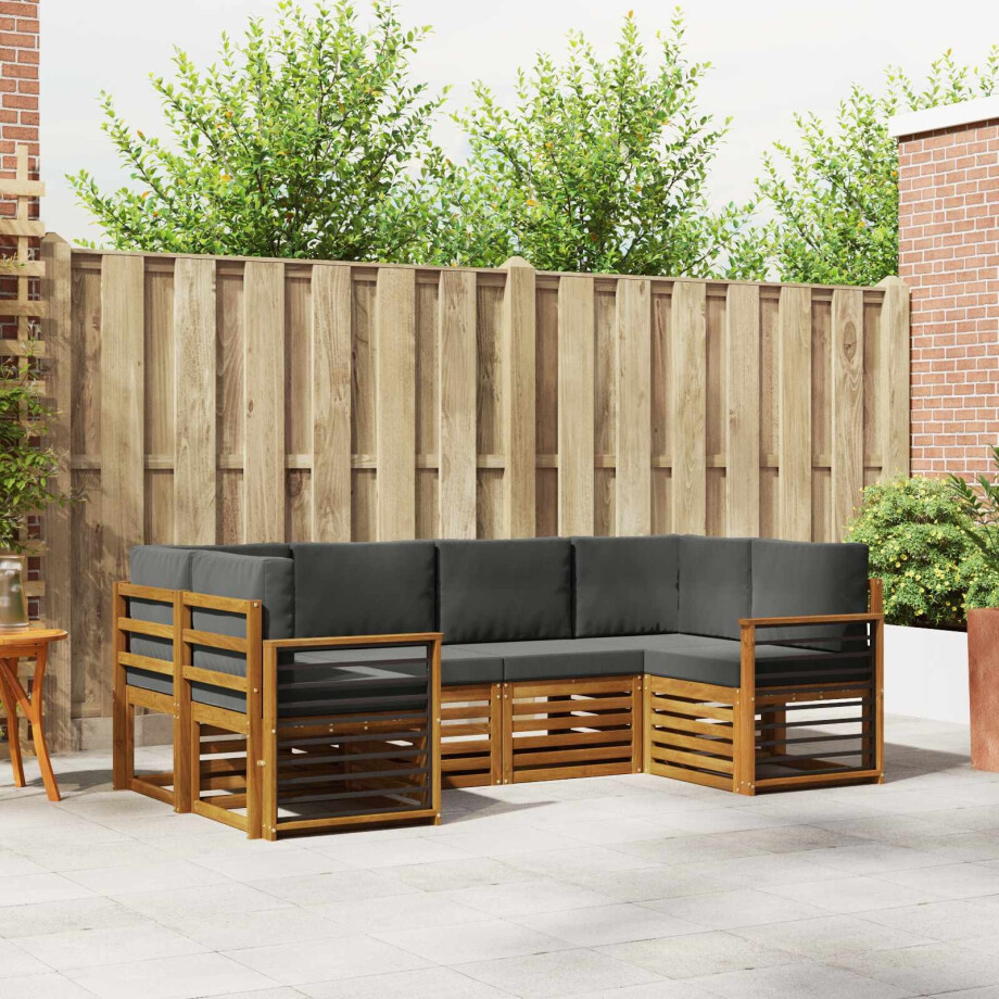 vidaXL Hoekbank Set 6 pcs Natuurlijk en Antraciet Massief Acaciahout afbeelding 1