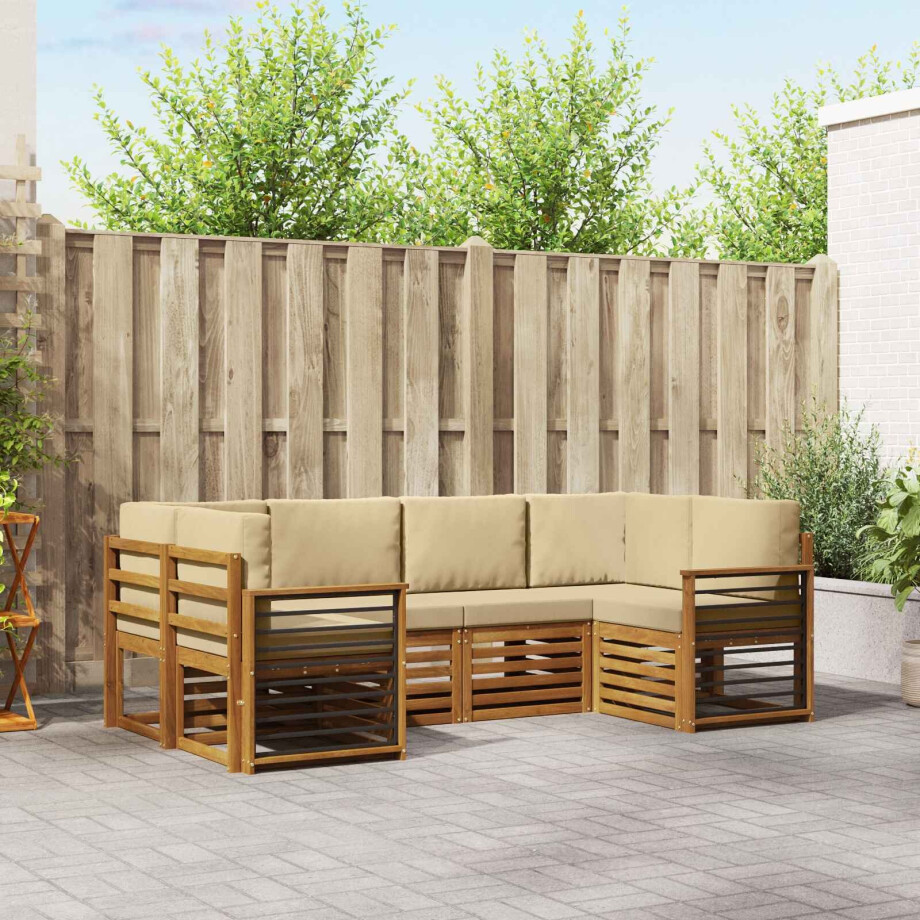 vidaXL Hoekbank Set met kussen 6 pcs Naturel Massief Acaciahout afbeelding 1