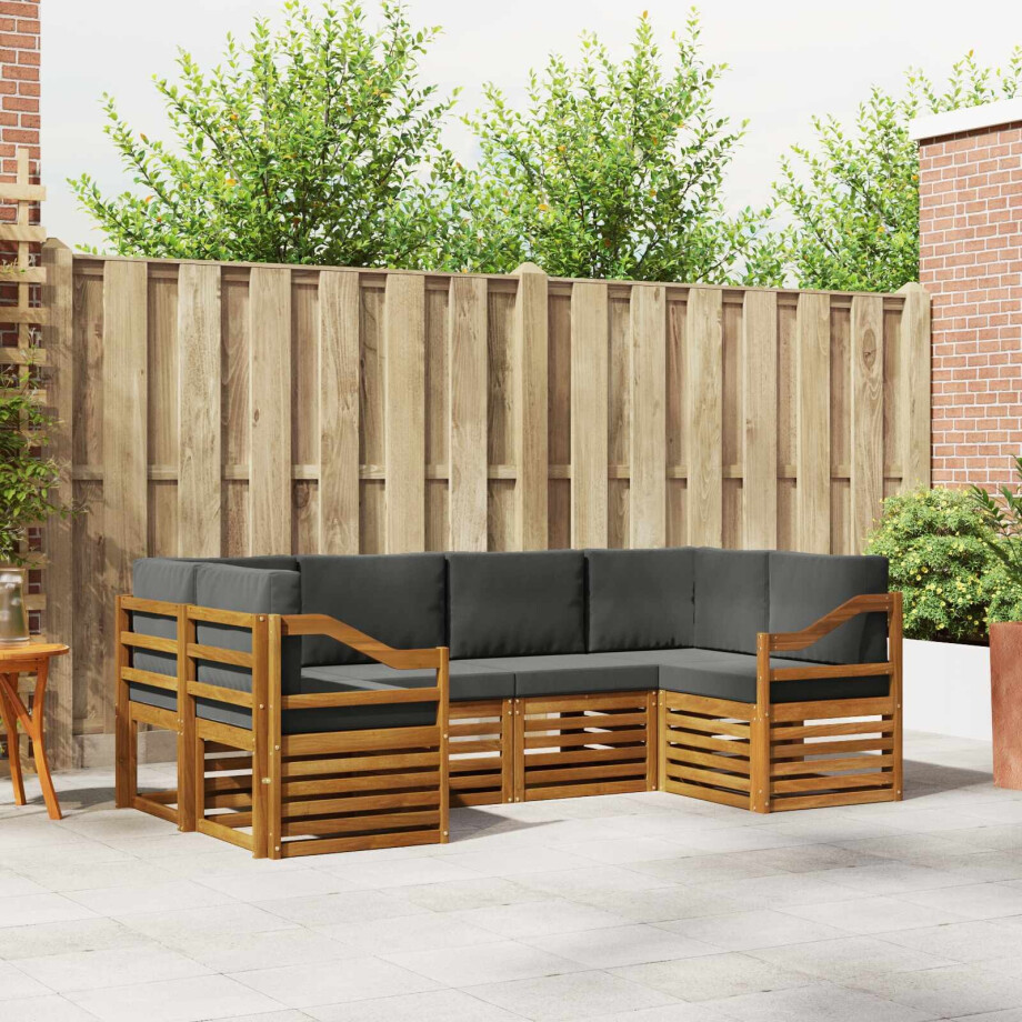 vidaXL Hoekbank Set 6 pcs Natuurlijk en Antraciet Massief Acaciahout afbeelding 1