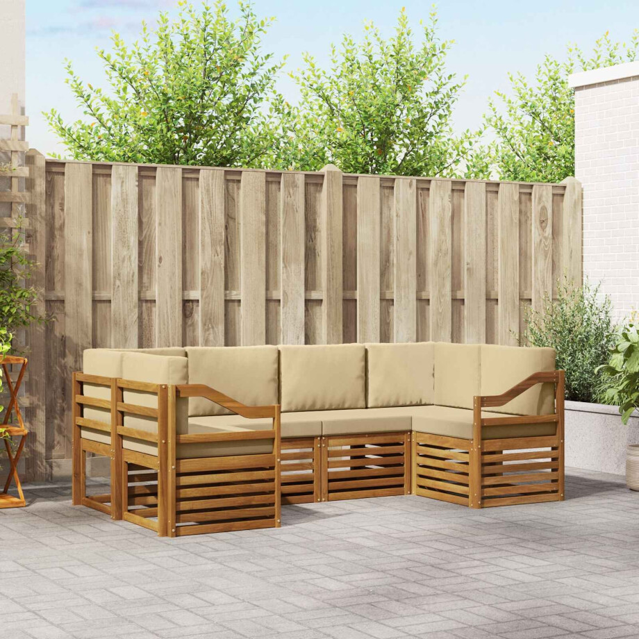 vidaXL Hoekbank Set met kussen 6 pcs Naturel Massief Acaciahout afbeelding 1