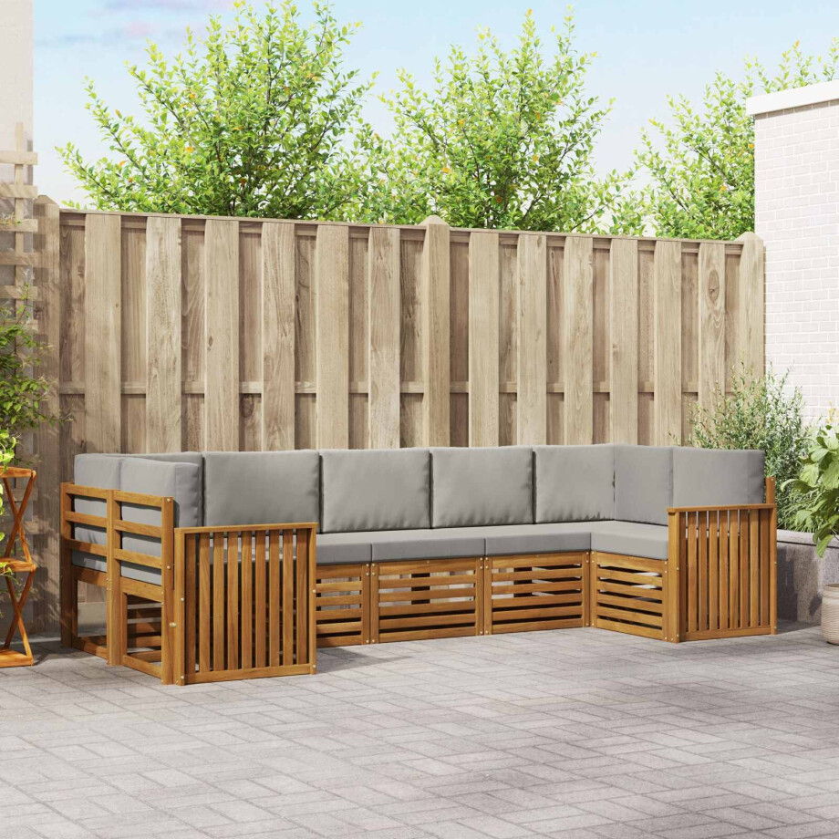 vidaXL Sofa-Sets 7 pcs Natuurlijk en Lichtgrijs Massief Acaciahout afbeelding 1
