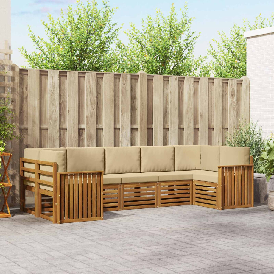 vidaXL Sofa-Sets 7 pcs Natuurlijk en Beige Massief Acaciahout afbeelding 1
