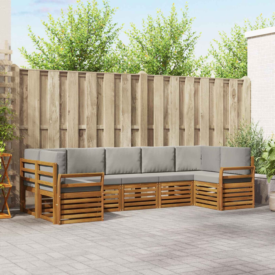vidaXL Sofa-Sets 7 pcs Natuurlijk en Lichtgrijs Massief Acaciahout afbeelding 1