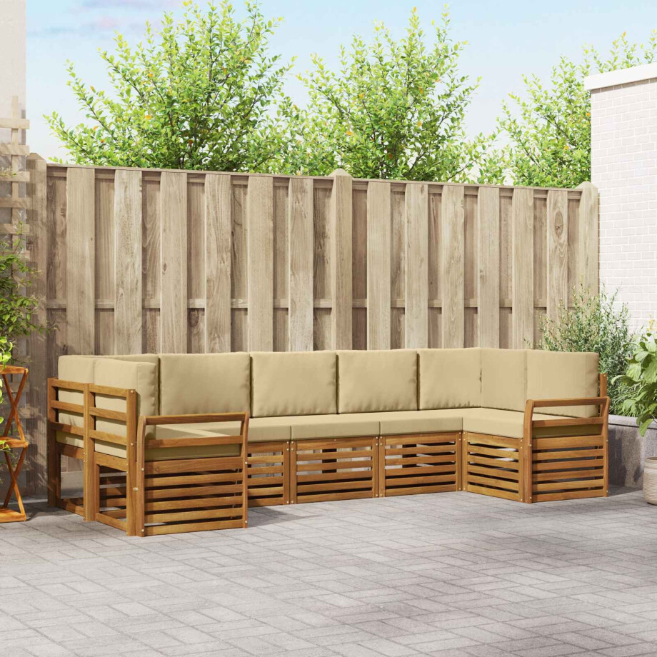 vidaXL Sofa-Sets 7 pcs Natuurlijk en Beige Massief Acaciahout afbeelding 1