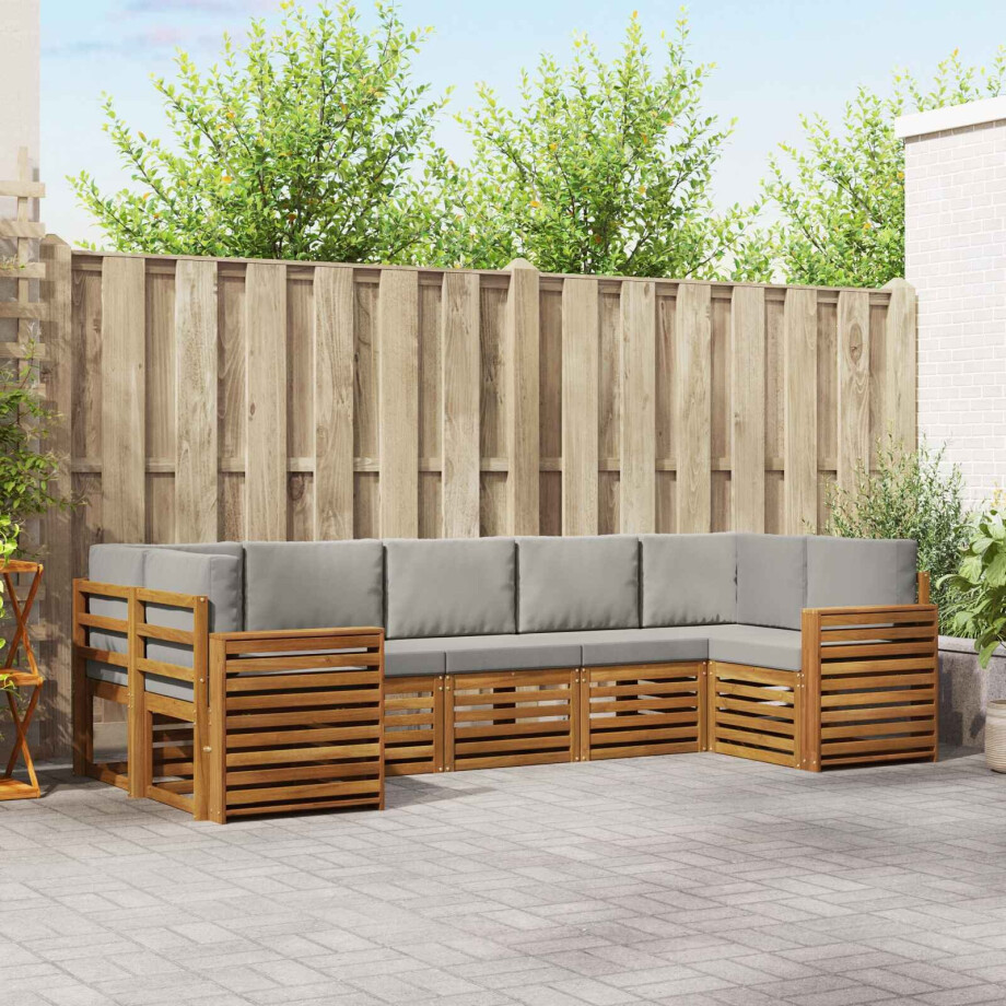vidaXL Sofa-Sets 7 pcs Natuurlijk en Lichtgrijs Massief Acaciahout afbeelding 1