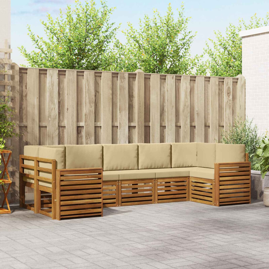 vidaXL Sofa-Sets 7 pcs Natuurlijk en Beige Massief Acaciahout afbeelding 1