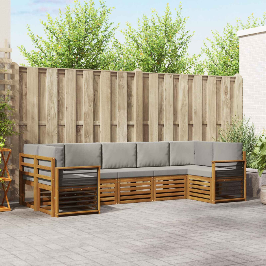 vidaXL Sofa-Sets 7 pcs Natuurlijk en Lichtgrijs Massief Acaciahout afbeelding 1