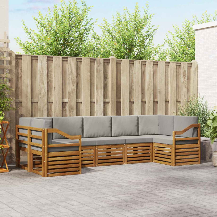 vidaXL Sofa-Sets 7 pcs Natuurlijk en Lichtgrijs Massief Acaciahout afbeelding 1