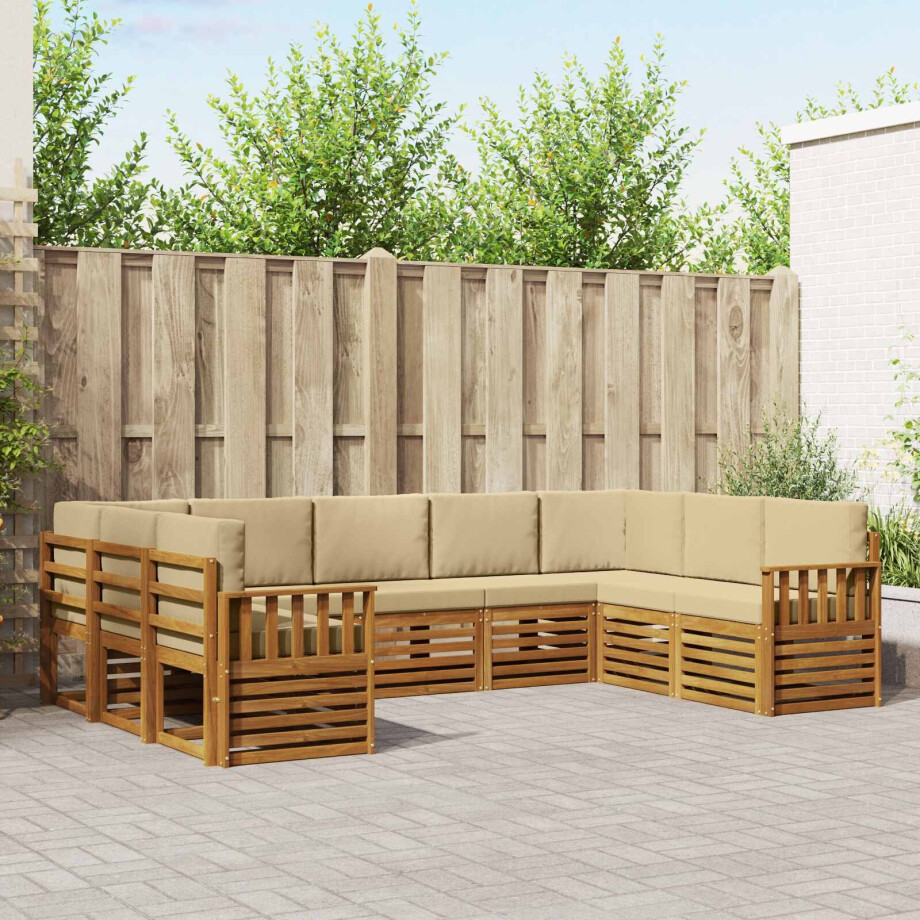vidaXL Hoekbank Set 9 pcs Natuurlijk en Beige Massief Acaciahout afbeelding 1
