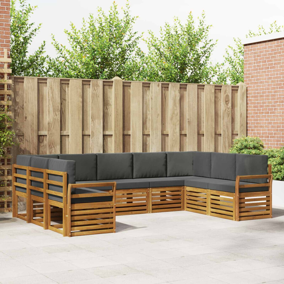 vidaXL Hoekbank Set 9 pcs Natuurlijk en Antraciet Massief Acaciahout afbeelding 1