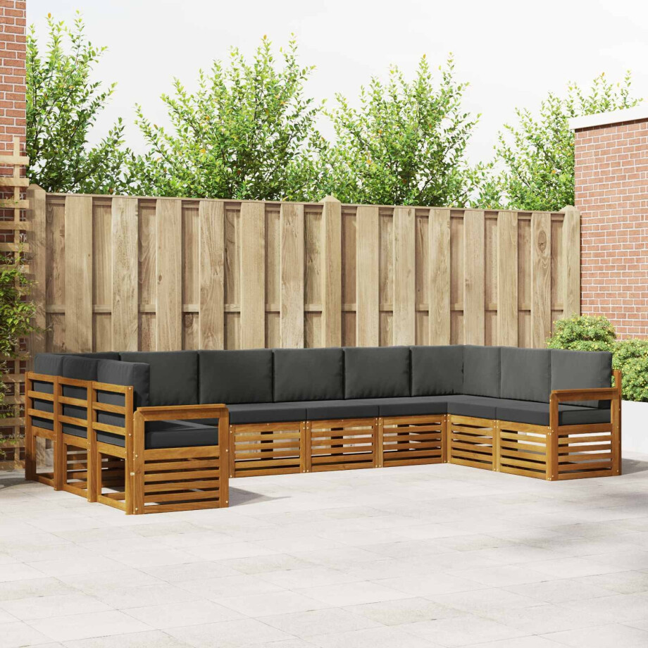 vidaXL Hoekbank Set 10 pcs Natuurlijk en Antraciet Massief Acaciahout afbeelding 1