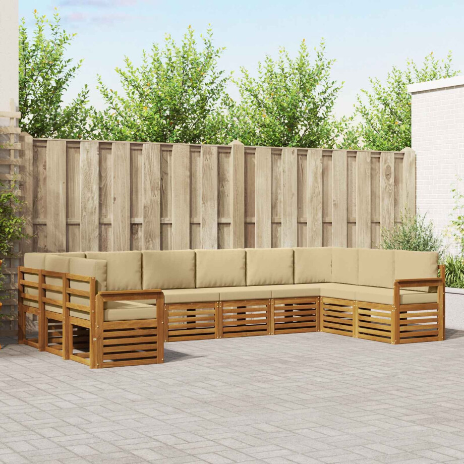 vidaXL Hoekbank Set 10 pcs Natuurlijk en Beige Massief Acaciahout afbeelding 1
