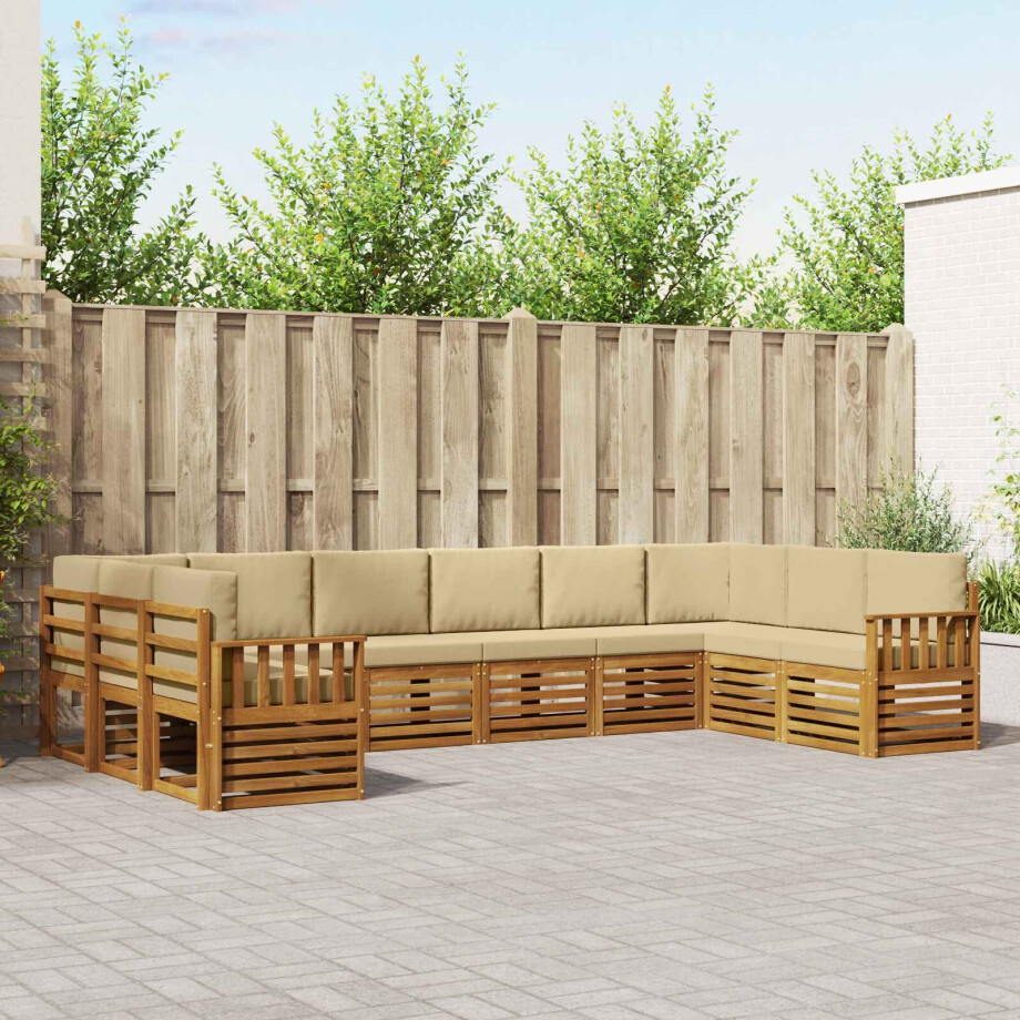vidaXL Hoekbank Set 10 pcs Natuurlijk en Beige Massief Acaciahout afbeelding 1