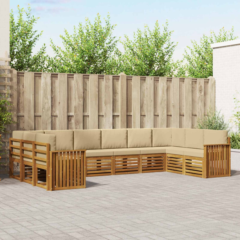 vidaXL Hoekbank Set 10 pcs Natuurlijk en Beige Massief Acaciahout afbeelding 1