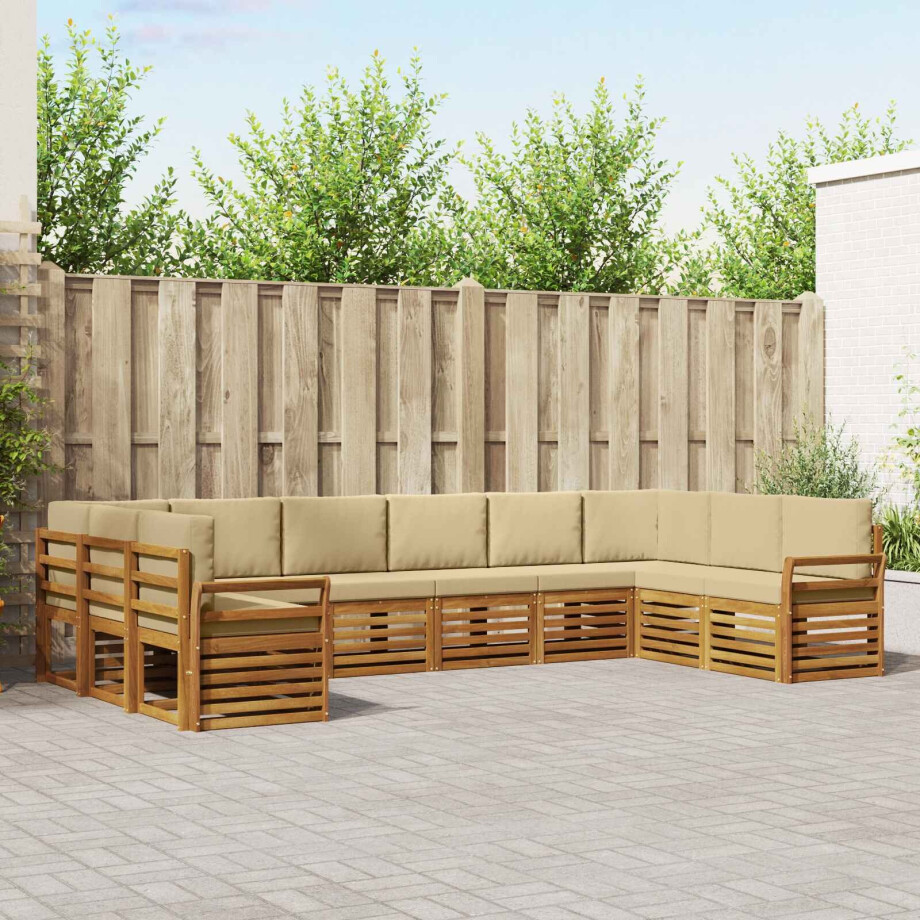 vidaXL Hoekbank Set 10 pcs Natuurlijk en Beige Massief Acaciahout afbeelding 1
