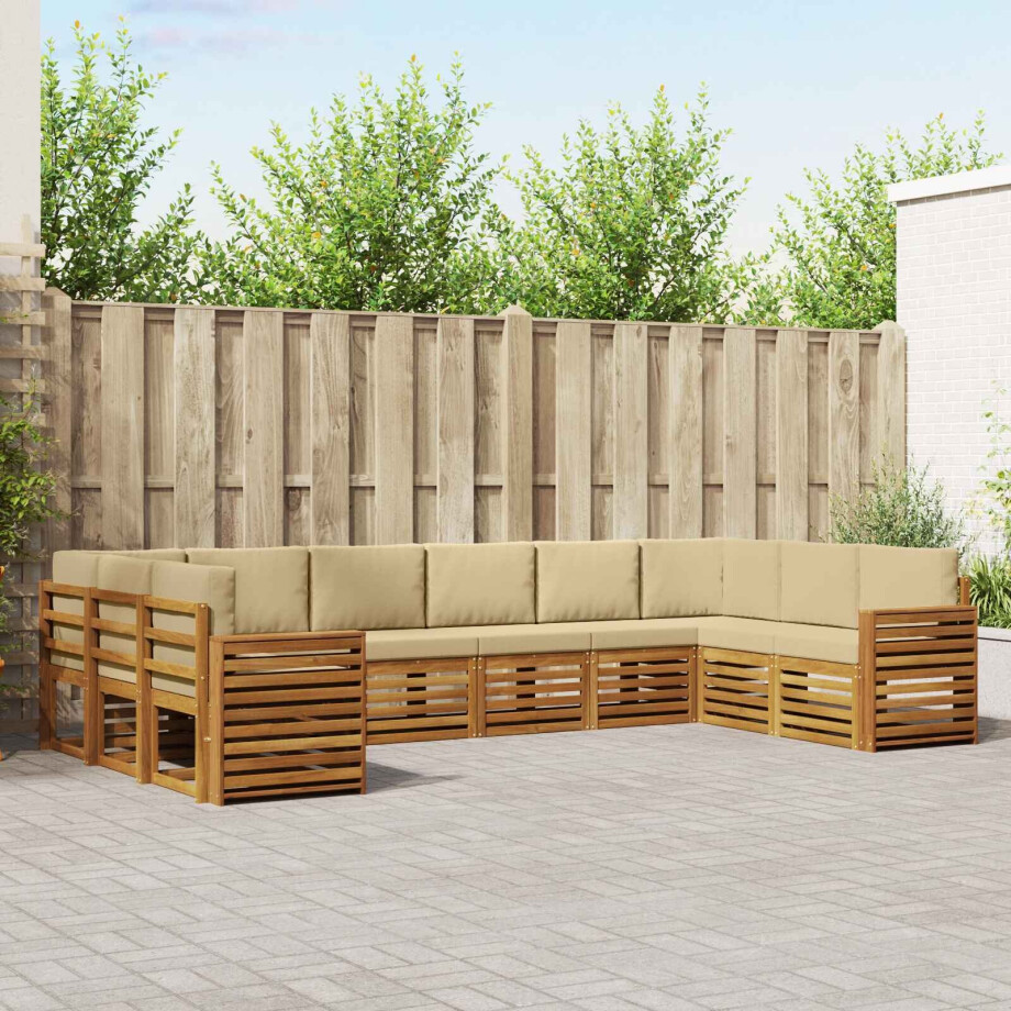 vidaXL Hoekbank Set 10 pcs Natuurlijk en Beige Massief Acaciahout afbeelding 1