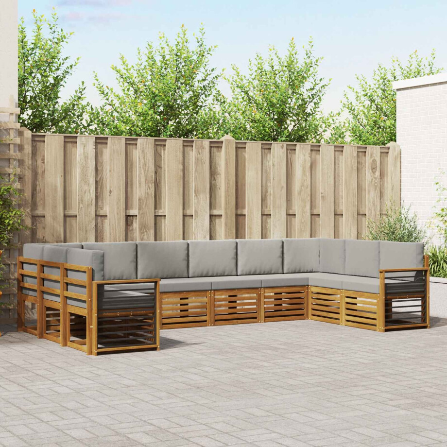 vidaXL Hoekbank Set 10 pcs Natuurlijk en Lichtgrijs Massief Acaciahout afbeelding 1