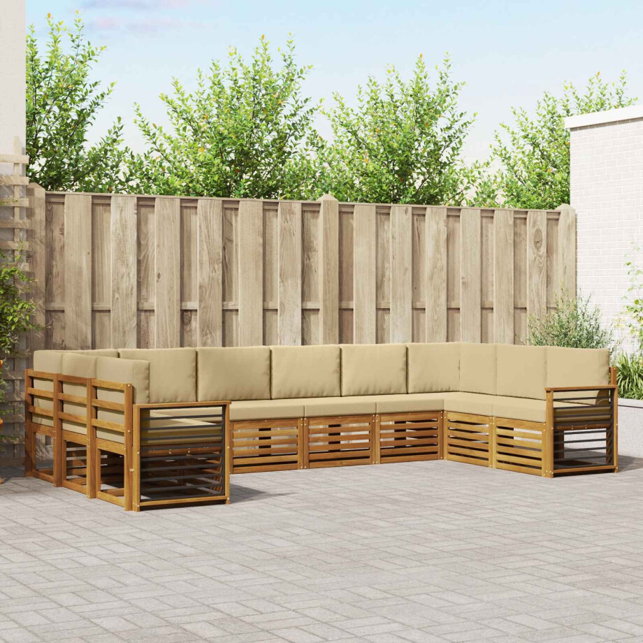 vidaXL Hoekbank Set 10 pcs Natuurlijk en Beige Massief Acaciahout afbeelding 1