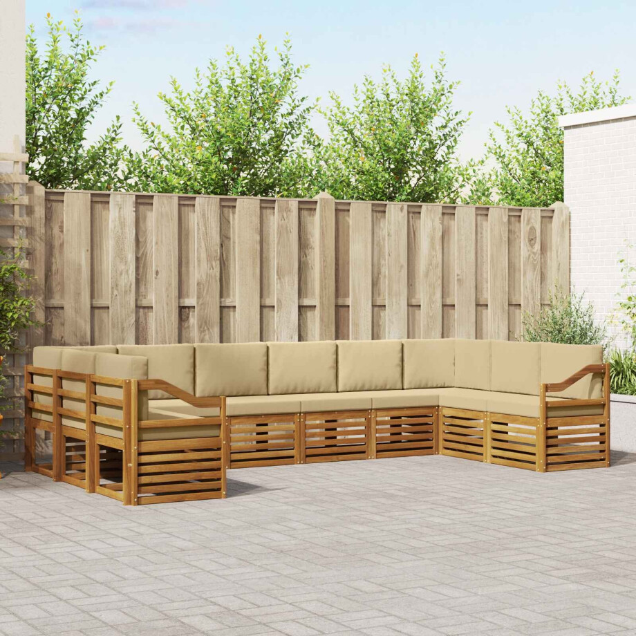 vidaXL Hoekbank Set 10 pcs Natuurlijk en Beige Massief Acaciahout afbeelding 1