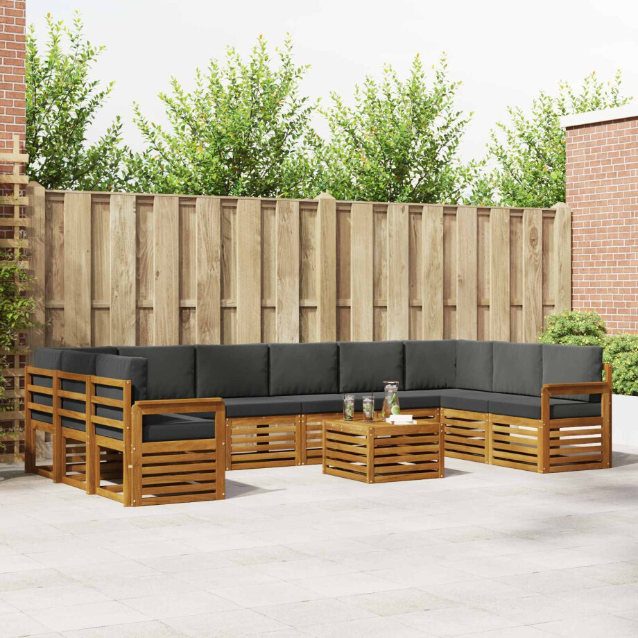 vidaXL Hoekbank Set 11 pcs Natuurlijk en Antraciet Massief Acaciahout afbeelding 1