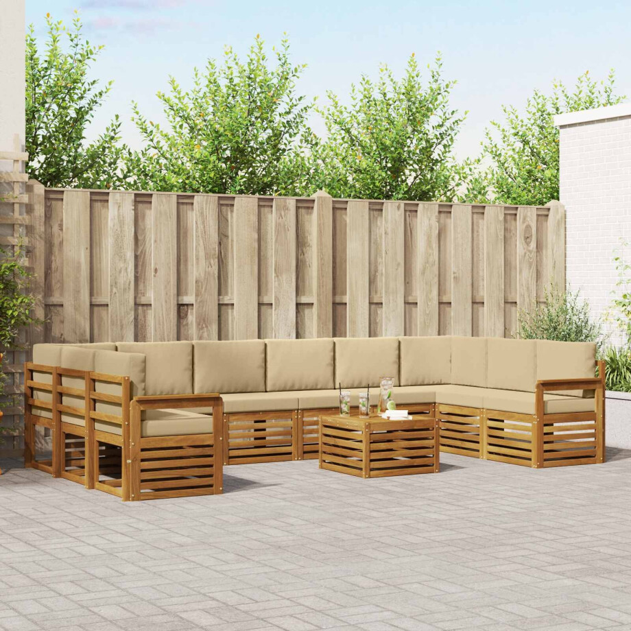vidaXL Hoekbank Set 11 pcs Natuurlijk en Beige Massief Acaciahout afbeelding 1